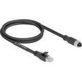 DeLOCK M12 Kabel X-kodiert 8 Pin Buchse > RJ-45 Stecker, Cat.5e S/FTP schwarz, 1 Meter, flexibel