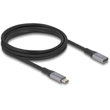 DeLOCK USB4 Gen 3x2 Verlängerungskabel 40 Gbps, USB-C Stecker > USB-C Buchse schwarz/grau, 2 Meter, PD 3.1, Laden mit 240 Watt