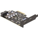 DeLOCK PCIe x4 zu 2x USB C + 1 x intern USB 10 Gbps Typ-E Key A + 19 Pin, Schnittstellenkarte 