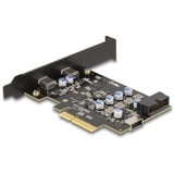 DeLOCK PCIe x4 zu 2x USB C + 1 x intern USB 10 Gbps Typ-E Key A + 19 Pin, Schnittstellenkarte 