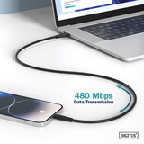Digitus USB 2.0 Silikon-Kabel USB-A > Lightning, MFI zertifiziert schwarz, 2 Meter, PD, Laden mit bis zu 12 Watt