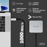 Digitus USB-C 3.2 Gen1 > RJ-45 Ethernet Kabel, 1Gbit/s, Adapter schwarz, 3 Meter, 10/100/1.000Mbit/s