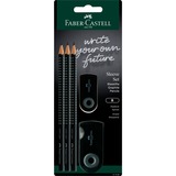 Faber-Castell Sleeve Set groß schwarz, 3 Stück, inkl. Radierer und Spitzer