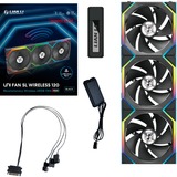 Lian Li UNI FAN SL120 Wireless, Gehäuselüfter schwarz, 3er-Pack inkl. Controller, Reverse, 124.5 mm