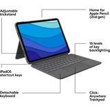 Logitech Combo Touch für iPad Pro 11 Zoll (1./2./3./4. Generation), Tastatur grau, DE-Layout, abnehmbares Tastatur-Case