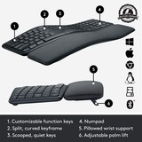 Logitech ERGO K860, Tastatur schwarz, DE-Layout, schmutzabweisendes Material, kompatibel mit Windows/Mac