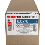 fischer Spanplattenschraube ClassicFast II 6,0x70 Senkkopf TX 200 Stück, mit Teilgewinde, verzinkt
