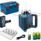 Bosch Rotationslaser GRL 300 HV Professional blau/schwarz, rote Laserlinie, mit Laser-Empfänger LR 45, VARTA Ladegerät + Akkus, in L-BOXX