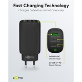 goobay USB-C Multiport-Schnellladegerät, PD, GaN, 65 Watt schwarz, 2x USB-C, 1x USB-A, Power Delivery, QuickCharge