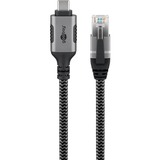 goobay Ethernet-Kabel USB-C 3.2 Gen2 Stecker > RJ-45 Stecker, LAN-Adapter schwarz/silber, 7,5 Meter, geflochtener Textilmantel