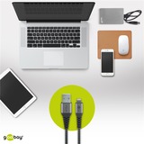 goobay USB 2.0 Adapterkabel, USB-A Stecker > Lightning Stecker grau/silber, 1 Meter, gesleevt, Metallstecker