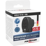 Ansmann Reisestecker World to EU + USB, Adapter schwarz