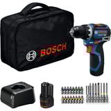 Bosch Akku-Bohrschrauber GSR 12V-32 Professional, 12Volt blau/schwarz, 2x Li-Ionen Akku 2,0Ah, 24-teiliges Zubehör-Set, Werkzeugtasche