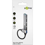 goobay Slim 4-Port USB-Hub, USB-A auf USB-A, USB 3.2 hellgrau