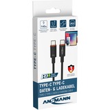 Ansmann USB 2.0 Kabel, USB-C Stecker > USB-C Stecker anthrazit, 60cm, PD 3.1, Laden mit bis zu 140 Watt, gesleevt