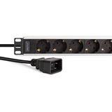 Digitus Steckdosenleiste 19" PDU mit Aluminiumprofil, 9-fach schwarz/aluminium, 2 Meter Kabel, 1 HE, 16A, Kaltgerätestecker C20