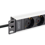 Digitus Steckdosenleiste 19" PDU mit Aluminiumprofil, 9-fach schwarz/aluminium, 2 Meter Kabel, 1 HE, 16A, Kaltgerätestecker C20