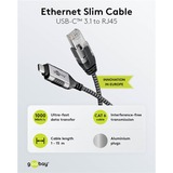 goobay Ethernet-Adapterkabel USB-C 3.2 Gen2 > RJ-45, Slim schwarz/grau, 1 Meter