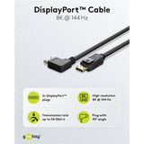 goobay Kabel DisplayPort Stecker 90° > DisplayPort Stecker, 8K / 144Hz schwarz, 1 Meter, 1 Stecker 90° seitlich abgewinkelt, 54 Gbit/s, DisplayPort 2.0 / 2.1