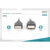 Digitus USB 2.0 Verlängerungskabel, USB-A Stecker > USB-A Buchse schwarz, 3 Meter