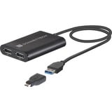 Sonnet USB DisplayLink Adapter, USB-A Stecker > Dual 4K DisplayPort schwarz, 30cm, für M1 und M2 Macs