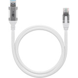 goobay Ethernet-Kabel USB-A 3.2 Gen1 Stecker > RJ-45 Stecker, LAN-Adapter weiß, 1 Meter, geflochtener Textilmantel