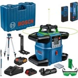 Bosch Professional Akku-Rotationslaser GRL 650 CVHG Professional, 18Volt, mit Baustativ blau, Akku ProCORE18V 4,0Ah, Koffer, grüne Laserlinie