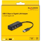 DeLOCK USB Typ-A Adapter zu 2 x Gigabit LAN, LAN-Adapter 