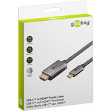goobay USB Textil-Adapterkabel, USB-C Stecker > HDMI Stecker, 4K / 60Hz schwarz/silber, 2 Meter