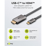 goobay USB Textil-Adapterkabel, USB-C Stecker > HDMI Stecker, 4K / 60Hz schwarz/silber, 2 Meter