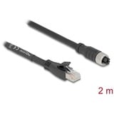 DeLOCK M12 Kabel X-kodiert 8 Pin Buchse > RJ-45 Stecker, Cat.5e S/FTP schwarz, 2 Meter, flexibel