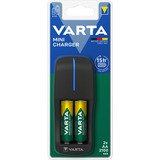 Varta Mini Charger, Ladegerät schwarz, inkl. 2x Mignon, AA, 2100 mAh