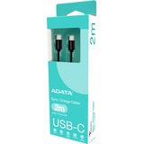 ADATA USB 2.0 Kabel, USB-C Stecker > USB-C Stecker schwarz, 2 Meter, PD 3.0, QC 3.0, Laden mit bis zu 100 Watt