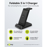 goobay Kabelloses 3in1-Ladegerät, 15 W, Ladestation schwarz