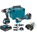 Makita Akku-Kombo-Kit DLX2592JX1, 18Volt, Bohrschrauber blau/schwarz, 2x Akku 5,0Ah, Akku-Bohrschrauber, Multifunktionswerkzeug, 2x Zubehör-Set