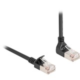 DeLOCK Patchkabel RJ-45 Cat.6a S/FTP, Slim 90° gewinkelt schwarz, 2 Meter, 1x gerader, 1x unten abgewinkelter Stecker