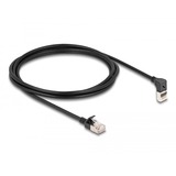DeLOCK Patchkabel RJ-45 Cat.6a S/FTP, Slim 90° gewinkelt schwarz, 2 Meter, 1x gerader, 1x unten abgewinkelter Stecker
