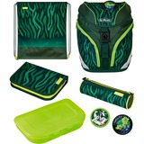 Herlitz SoftLight Plus Jungle, Schulranzen grün/dunkelgrün, inkl. befülltem 16 tlg. Schüleretui, Faulenzermäppchen, Sportbeutel