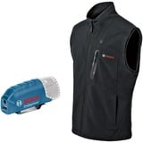 Bosch Professional Heat+Jacket GHV 12+18V Kit Größe L, Arbeitskleidung schwarz, inkl. Ladegerät GAL 12V-20 Professional, 1x Akku GBA 12V 2.0Ah