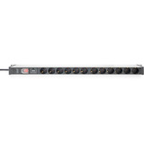 Digitus Steckdosenleiste PDU mit Aluminiumprofil, 12-fach schwarz/aluminium, 2 Meter Kabel, 1 HE, mit Schalter und Überspannungsschutz