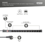 Digitus Steckdosenleiste PDU mit Aluminiumprofil, 12-fach schwarz/aluminium, 2 Meter Kabel, 1 HE, mit Schalter und Überspannungsschutz