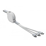 DeLOCK USB Aufrollladekabel, USB-A > Micro-USB + USB-C + Lightning weiß/silber, ca. 1 Meter, nur Ladefunktion