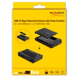 DeLOCK USB Type-C Gehäuse für 1 x M.2 NVMe SSD + 1 x 2.5″ SATA SSD / HDD, Laufwerksgehäuse schwarz, mit Klon Funktion 