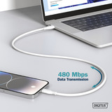 Digitus USB 2.0 Silikon-Anschlusskabel USB-A > USB-C weiß, 2 Meter, PD, Laden mit bis zu 60 Watt