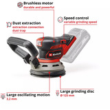 EINHELL Professional Akku-Exzenterschleifer TP-RS 18/32 Li BL-Solo, 18Volt rot/schwarz, ohne Akku und Ladegerät