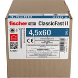 fischer Spanplattenschraube ClassicFast II 4,5x60 Senkkopf TX 200 Stück, mit Teilgewinde, verzinkt