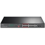 TP-Link TL-SL1218MP, Switch schwarz, 16-Port-10/100Mbit/s-+2-Port-Gigabit- Unmanaged PoE-Switch