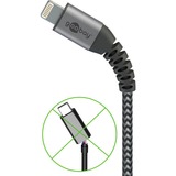 goobay USB 2.0 Adapterkabel, USB-A Stecker > Lightning Stecker grau/silber, 50cm, gesleevt, Metallstecker