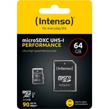 Intenso UHS-I Performance 64 GB microSDXC, Speicherkarte schwarz, UHS-I U1, Class 10