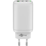 goobay USB-C Multiport-Schnellladegerät, PD, GaN, 65 Watt weiß, 2x USB-C, 1x USB-A, Power Delivery, QuickCharge